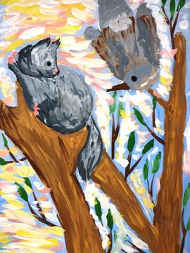 Массальская Ульяна, 11 лет, Тюпа и птицы, б., гуашь, ДХШ №2 им. Б.И. Сурикова, г. Липецк