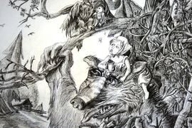 Литовченко Кристина,В.Тихомиров Иллюстрация к сказке Маша и медведь,б.,гел. ручка,ДШИ №1,г.Новокузнецк,Кемеровская обл.