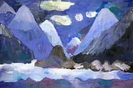 Нацкина Алена, 13 лет, Ночь в горах Кавказа, б., гуашь, ДХШ №2, г.Липецк