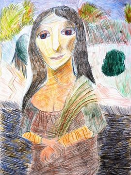 Пирогова Софья, 10 лет, Л. да Винчи Мона Лиза, б., цв. карандаши, ДХШ, г. Мурманск