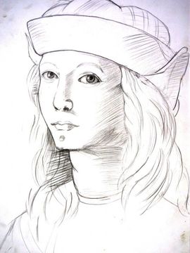 Хомич Анастасия, 13 лет, Р. Санти Этюд головы юноши, б., карандаш, ДШИ, г. Серафимович, Волгоградская обл.