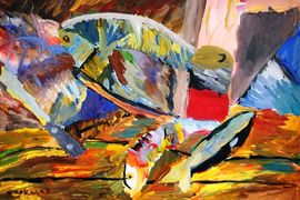 Шатунова Мария, 9 лет, Ю. М. Серкизов Консервы и рыба, б., гуашь, Изостудия Фантазер, г. Киров