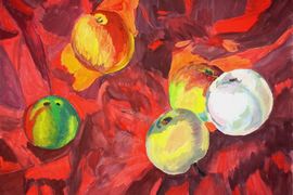 Шпехт Альбина, 12 лет, К. С. Петров-Водкин Яблоки на красном фоне, б., гуашь, ДШИ, г. Называевск, Омская обл.