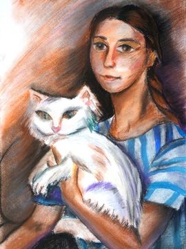 Егорова Ярославна, 13 лет, З.Е. Серебрякова Портрет Наташи Лансере с кошкой,б.,пастель,ДХШ,г.Волгодонск,Ростовская обл.