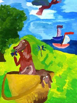Козловцева Мария, 8 лет, Мир глазами собак, б., гуашь, ВОДХГ, г. Волгоград