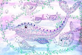 Устимова Софья, 10 лет, Плывём за дельфином, б., смеш. тех., ДХШ №4, г. Саранск, респ. Мордовия