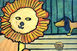 Шипчина Александра, 8 лет, Лев и собачка, б., гуашь, худ. музей им. В.М. и А.М. Васнецовых, г. Киров