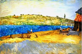 Бурмистрова Александра, 13 лет, А. Сислей Берег реки в Сен-Маммесе, б., гуашь, ДХШ №2, г. Липецк