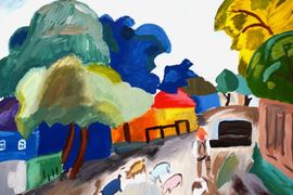 Баутина Елена, 15 лет, Р. Файк Пейзаж со свиньями, б., гуашь, ДШИ, г.Исилькуль