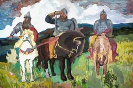Гожев Иван, 16 лет, В. М. Васнецов Три богатыря, б., гуашь, ДШИ, г. Исилькуль, Омская обл.