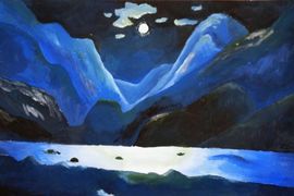 Климова Елена, 14 лет, А.И. Куинджи Дарьяльское ущелье. Лунная ночь, б., гуашь, ДХШ №2, г. Липецк