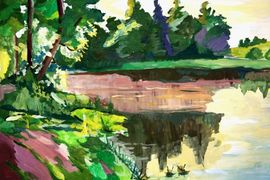 Михайлик Ксения, 14 лет, Б. Щербаков, Вечерний луг, б., гуашь,  ДХШ, г. Волгодонск