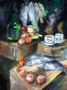 Перепелкина Елизавета, 14 лет, К.А. Коровин Рыбы, б., гуашь, ДХШ, г.  Волгодонск, Ростоская обл.
