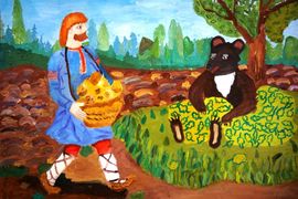 Афанасьев Влад, 10 лет, Мужик и медведь, б., гуашь, ДХШ, г. Волгодонск, Ростовская обл.