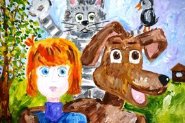 Бек Татьяна, 13 лет, Дядя Федор, пес и кот, б., гуашь, ДШИ, г. Новошахтинск, Ростовская обл.