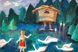 Бельницкая Вероника, 13 лет, Гуси-лебеди, б., гуашь, ДХШ №2, г. Липецк