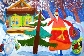 Иванова Анастасия, 8 лет, Дед Мороз и Заяц, б., гуашь, ВОДХГ г. Волгоград