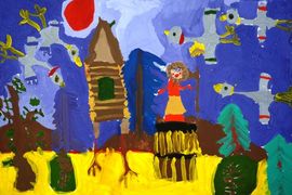 Истомина Арина, 6 лет, Гуси-лебеди, б., гуашь, ВОДХГ г. Волгоград