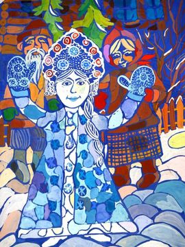 Конюхова Ксения, 10 лет, Зимняя сказка, б., гуашь, ДШИ, с. Лузино, Омская обл.