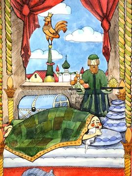 Кукушкина Елизавета, 16 лет, Сказка о золотом петушке, б., смеш.тех., ДХШ №1 им. Н.Шлеина, г. Кострома