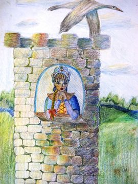Лукьянова Анастасия, 11 лет, Варвара краса, длинная коса, б., цв. карандаши, ДХШ №4, г. Саранск