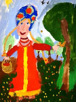 Ховаева Елизавета, 7 лет, Маша и медведь, б., гуашь, ВОДХГ, г. Волгоград