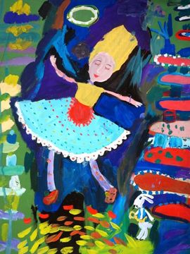 Кутнякова Аполлинария, 7 лет, Алиса упала в кроличью нору, б., гуашь, ВОДХГ, г. Волгоград