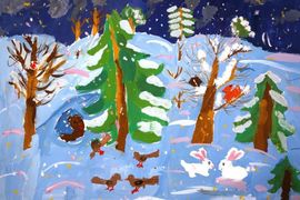 Левинзон Анастасия, 7 лет, Зайчишка в лесу, б.,гуашь, ВОДХГ г. Волгоград