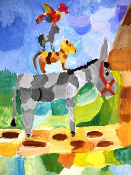 Перепечко Алина, 9 лет, Бременские музыканты, б., гуашь, ДШИ, г. Новошахтинск, Ростовская обл.