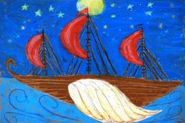 Попов Глеб, 8 лет, Летучий корабль, б., пастель, ДХШ №2, г. Липецк