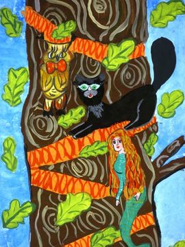 Рыжова Рита, 10 лет, Кот учёный, б., гуашь, ДХШ №1, г. Нижний Новгород