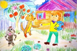 Суммер Анна, 9 лет, Первое знакомство в Простоквашино, б., цв. карандаши, ДШИ, г. Новошахтинск, Ростовская обл.