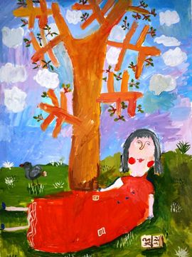 Тарабрина Настя, 6 лет, Алиса, читающая книгу, б., гуашь, ВОДХГ, г. Волгоград