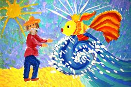 Теплякова Валерия, 7 лет, Сказка о рыбаке и рыбке, б., гуашь, ДШИ, г. Новошахтинск, Ростовская обл.