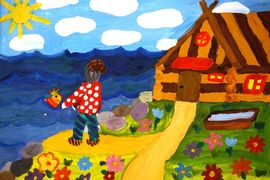 Угарина Анжелика, 10 лет, Сказка о рыбаке и рыбке, б., гуашь, ДШИ №6 ,г. Ульяновск