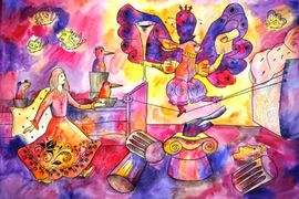 Угловская Таня, 15 лет, Алиса и Белый Кролик, б., смеш.тех., ДШИ, г. Великий Устюг