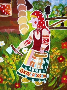 Циперсон Ксения, 12 лет, Топором траву косила, решетом воду носила.., б., гуашь, ДШИ, с. Лузино, Омская обл.