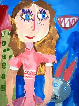 Шевченко Екатерина, 7 лет, Алиса в стране чудес, б., гуашь, ВОДХГ, г. Волгоград