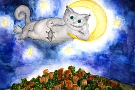 Волосникова Инга, 13 лет, Мсье Кот, б., акварель, ВОДХГ, г. Волгоград
