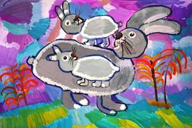 Глебова Юлия, 8 лет, Зайчата, б., гуашь, ДХШ, г. Волгодонск, Ростовская обл.
