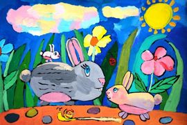Семенова Алина, 9 лет, Заботливая мама, б., гуашь, ДХШ, г. Волгодонск, Ростовская обл.