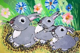 Сенченко Анастасия, 8 лет, Зайчата, б.. гуашь, ДХШ, г. Волгодонск, Ростовская обл.