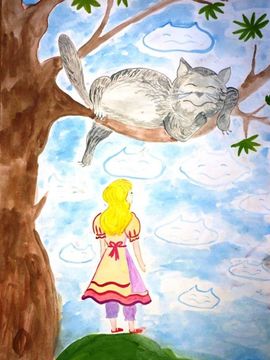 Дьяченко Анастасия, 6 лет, Алиса и Чеширский кот, б.,акварель, МОУ детский сад №1, г. Волгоград