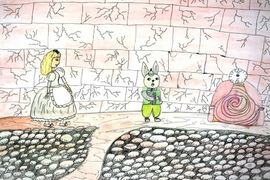 Жукова Лилия, 9 лет, Алиса в стране чудес, б., смеш.тех., ДХШ, г. Собинка, Владимирская обл.