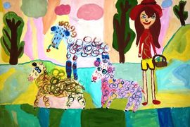 Зинченко Вика, 8 лет, Девочка и овечки, б., гуашь, ВОДХГ, г. Волгоград