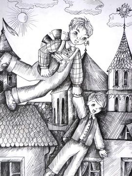 Иванущенко Марина, 12 лет, Малыш и Карлсон, б., тушь, ДШИ, г. Волгодонск, Ростовская обл.