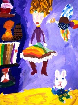 Карачунова Ирина, 7 лет, Алиса провалилась в кроличью нору, б., гуашь, ВОДХГ, г. Волгоград