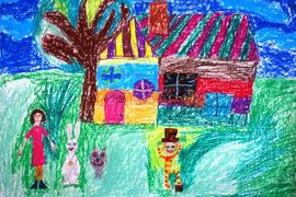 Князев Игорь, 8 лет, Алиса в гостях, б., воск. мелки, ВОДХГ ,г. Волгоград