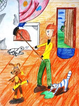 Кондрашова Мария, 9 лет, Дядя Фёдор и его друзья, б., цв.карандаши, ДХШ №4, г. Саранск