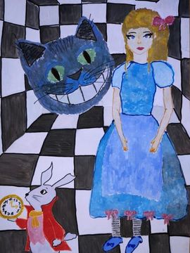 Корнейчук Анастасия, 12 лет, Разговор с Чеширским котом, б., гуашь, МОУ Лицей №1, Изостудия Радуга, г. Волгоград